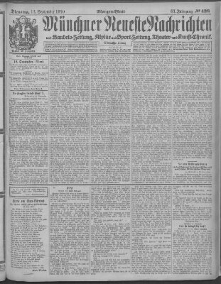 Münchner neueste Nachrichten Dienstag 13. September 1910