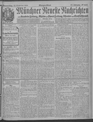 Münchner neueste Nachrichten Donnerstag 22. September 1910