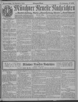 Münchner neueste Nachrichten Donnerstag 29. September 1910