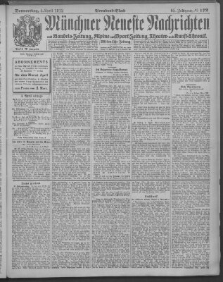 Münchner neueste Nachrichten Donnerstag 4. April 1912