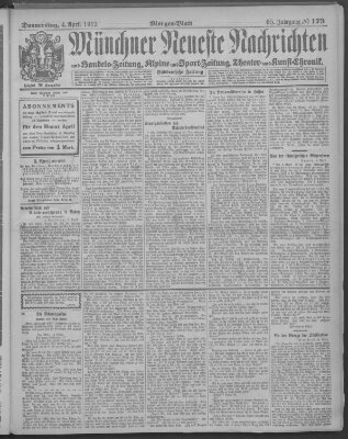 Münchner neueste Nachrichten Donnerstag 4. April 1912