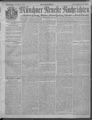 Münchner neueste Nachrichten Samstag 13. April 1912