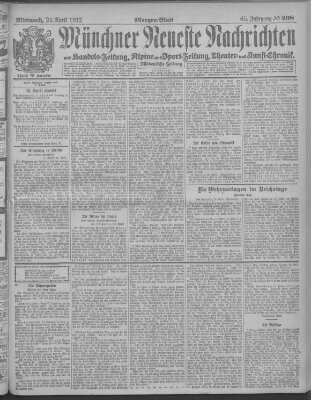 Münchner neueste Nachrichten Mittwoch 24. April 1912