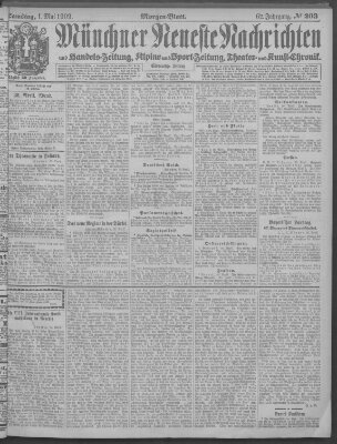 Münchner neueste Nachrichten Samstag 1. Mai 1909