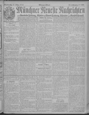 Münchner neueste Nachrichten Mittwoch 27. März 1912