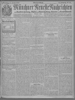 Münchner neueste Nachrichten Dienstag 11. Januar 1910