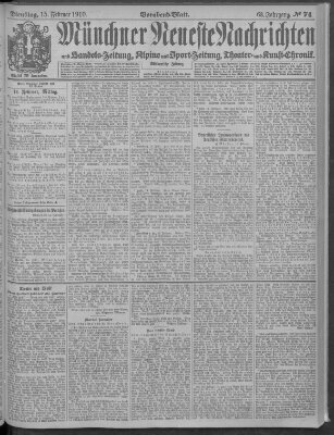 Münchner neueste Nachrichten Dienstag 15. Februar 1910