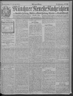 Münchner neueste Nachrichten Donnerstag 17. Februar 1910