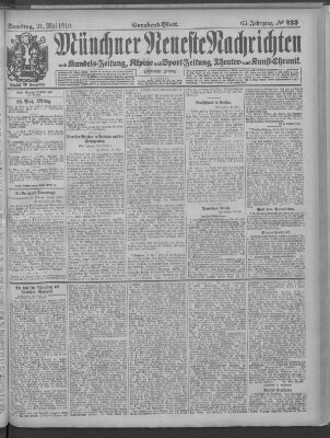 Münchner neueste Nachrichten Samstag 21. Mai 1910