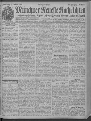 Münchner neueste Nachrichten Samstag 9. Oktober 1909