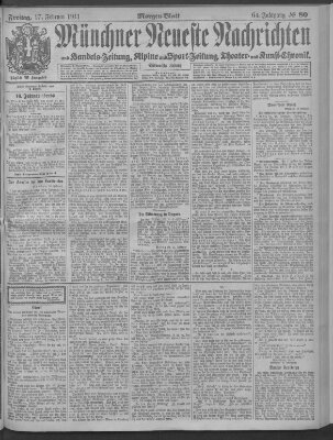 Münchner neueste Nachrichten Freitag 17. Februar 1911