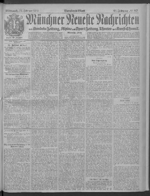 Münchner neueste Nachrichten Mittwoch 22. Februar 1911