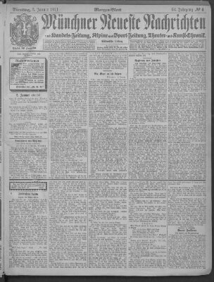 Münchner neueste Nachrichten Dienstag 3. Januar 1911