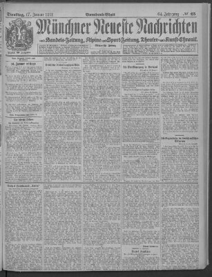 Münchner neueste Nachrichten Dienstag 17. Januar 1911