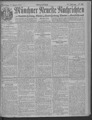 Münchner neueste Nachrichten Dienstag 17. Januar 1911