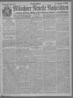 Münchner neueste Nachrichten Freitag 2. Juni 1911