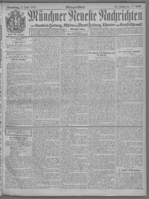 Münchner neueste Nachrichten Samstag 3. Juni 1911