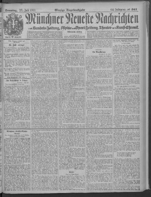 Münchner neueste Nachrichten Sonntag 23. Juli 1911