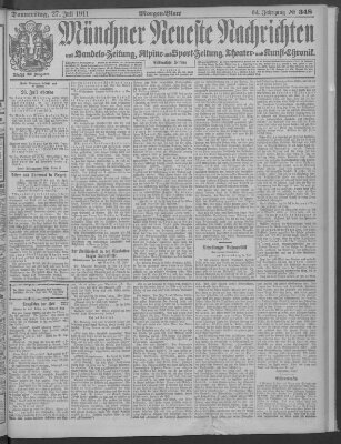 Münchner neueste Nachrichten Donnerstag 27. Juli 1911