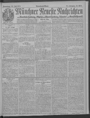 Münchner neueste Nachrichten Samstag 29. Juli 1911