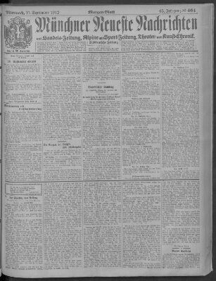 Münchner neueste Nachrichten Mittwoch 11. September 1912