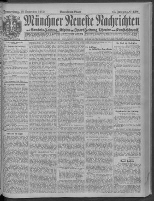 Münchner neueste Nachrichten Donnerstag 19. September 1912