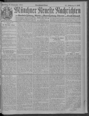 Münchner neueste Nachrichten Freitag 27. September 1912