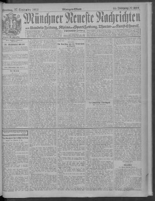 Münchner neueste Nachrichten Freitag 27. September 1912