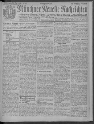 Münchner neueste Nachrichten Montag 30. September 1912