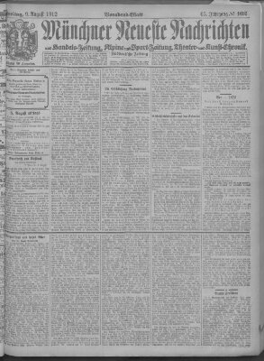 Münchner neueste Nachrichten Freitag 9. August 1912