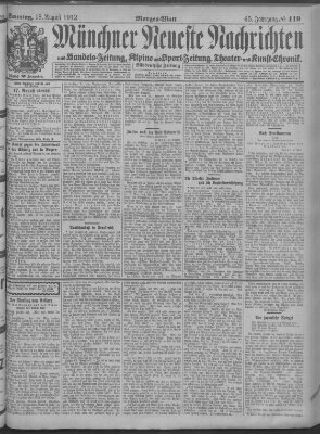 Münchner neueste Nachrichten Sonntag 18. August 1912