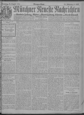 Münchner neueste Nachrichten Sonntag 25. August 1912