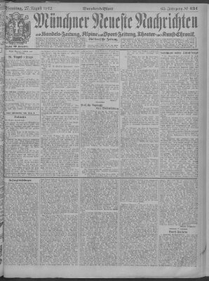 Münchner neueste Nachrichten Dienstag 27. August 1912