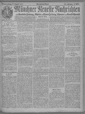 Münchner neueste Nachrichten Donnerstag 17. August 1911