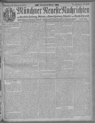 Münchner neueste Nachrichten Dienstag 12. September 1899