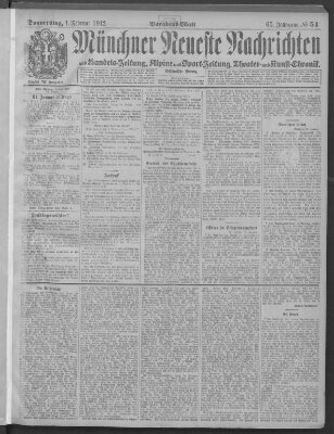 Münchner neueste Nachrichten Donnerstag 1. Februar 1912