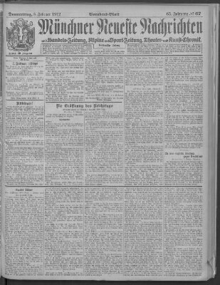 Münchner neueste Nachrichten Donnerstag 8. Februar 1912