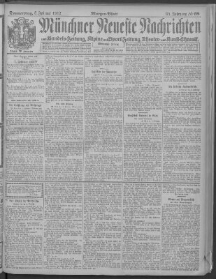 Münchner neueste Nachrichten Donnerstag 8. Februar 1912