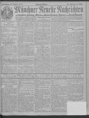 Münchner neueste Nachrichten Dienstag 27. Februar 1912