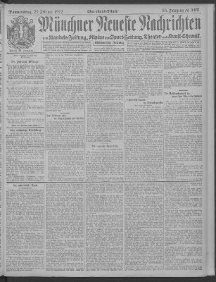 Münchner neueste Nachrichten Donnerstag 29. Februar 1912