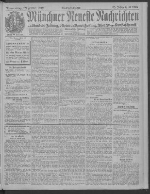 Münchner neueste Nachrichten Donnerstag 29. Februar 1912