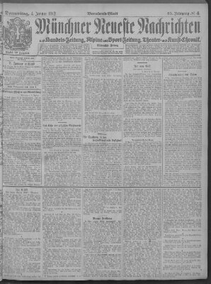 Münchner neueste Nachrichten Donnerstag 4. Januar 1912