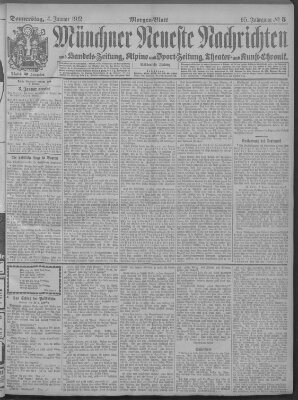 Münchner neueste Nachrichten Donnerstag 4. Januar 1912