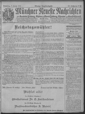 Münchner neueste Nachrichten Sonntag 7. Januar 1912