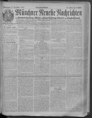 Münchner neueste Nachrichten Samstag 21. Dezember 1912