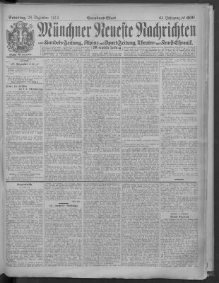 Münchner neueste Nachrichten Samstag 28. Dezember 1912