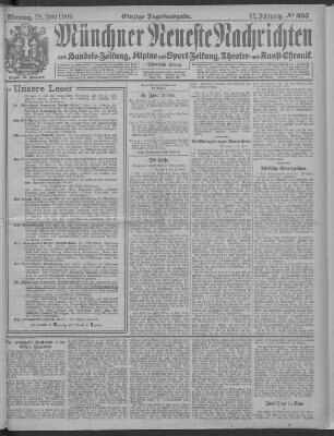 Münchner neueste Nachrichten Montag 28. Juni 1909