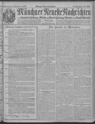 Münchner neueste Nachrichten Sonntag 19. September 1909