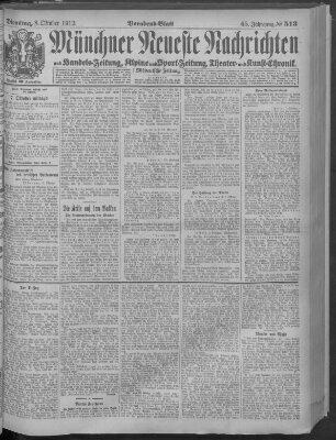 Münchner neueste Nachrichten Dienstag 8. Oktober 1912