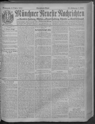 Münchner neueste Nachrichten Mittwoch 9. Oktober 1912